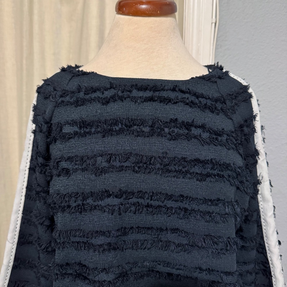 ZARA BASIC Black Textured Fringe Border White Sid… - image 2